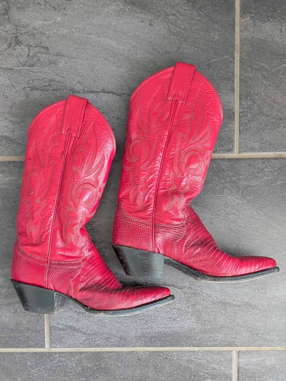 Justin's Red Lizard Skin Cowgirl Boots Size 4½B - Picture 6 of 8